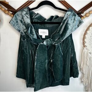 NEW Anthropologie Mare Mare Green Velvet Off Shoulder Bow Top
